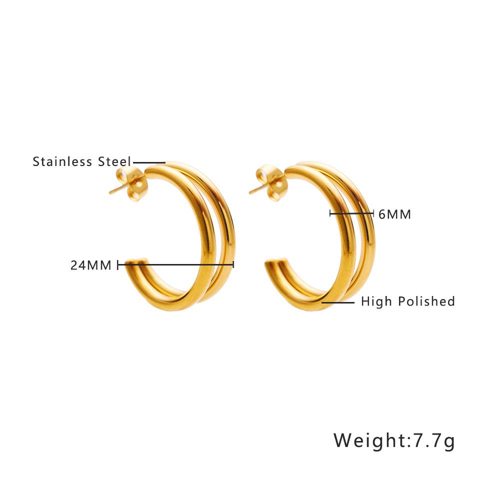 European & American INS Style Retro Gold Double Layer Titanium Steel C-Shaped Earrings