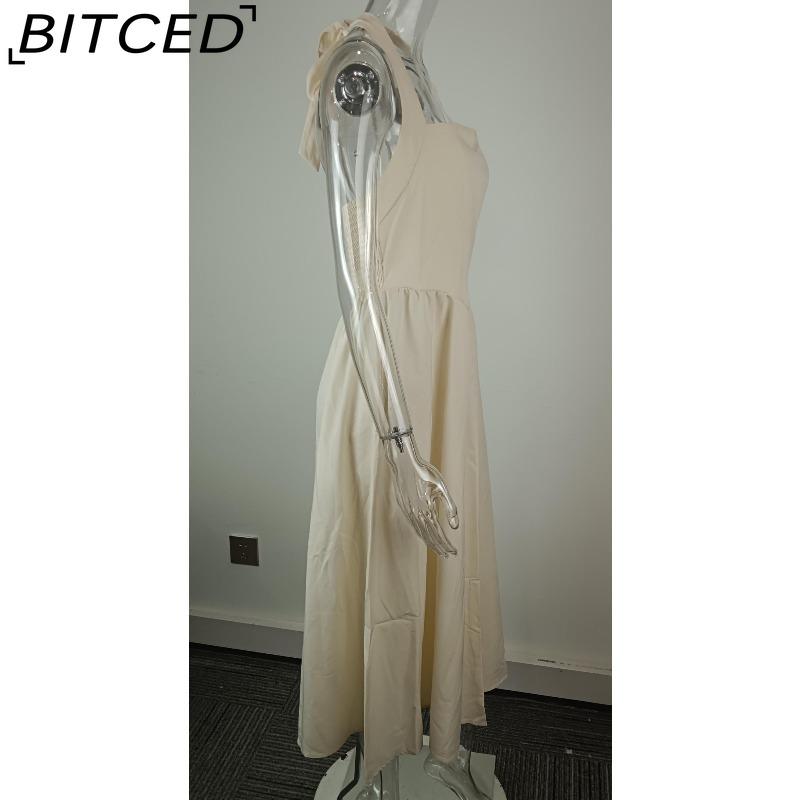 BITCED Summer Women's Fashionable Elegant Wide-Strap Halter Neck Backless Dress