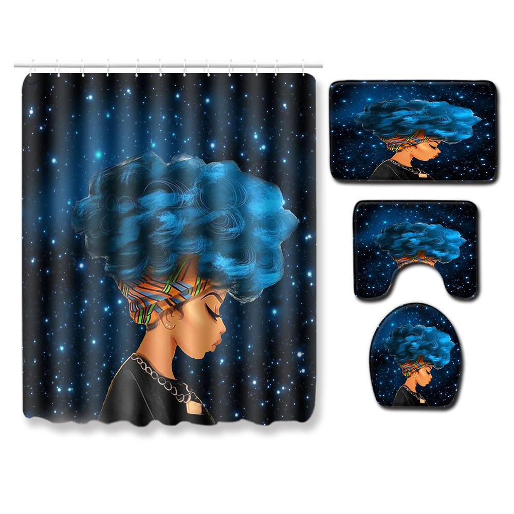African American Women'S Bathroom Four-Piece Combination Set Household Door Mat Absorbent Non-Slip Floor Mat Carpet