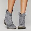 Vintage Cowboy Ankle Boots for Women Pointed Toe Low Heels Western Botas Autumn Winter Slip On PU Leather Booties