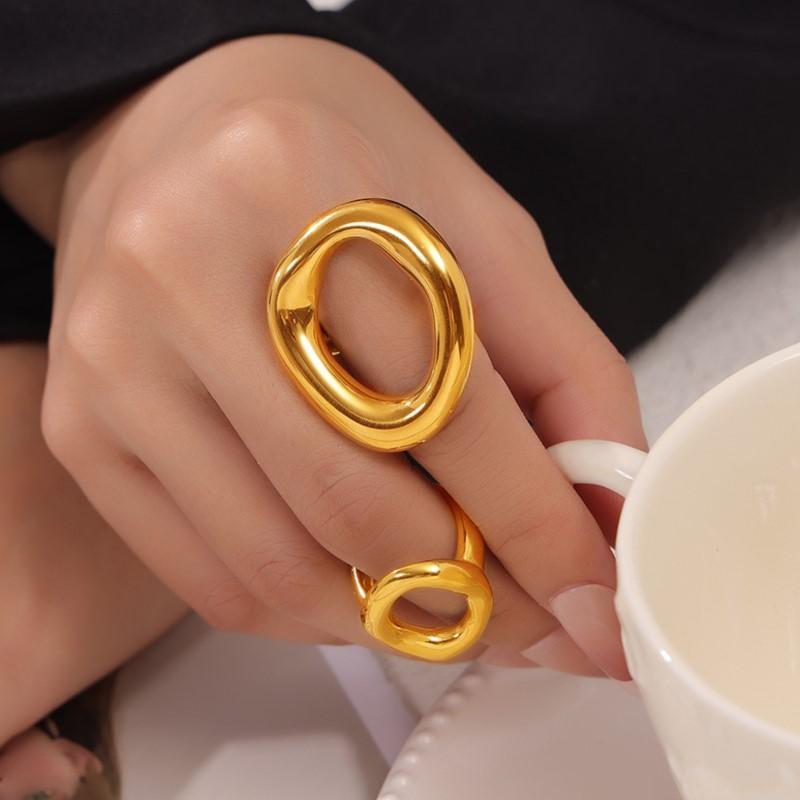Fashion Minimalist Large Rings For Women Stainless Steel Gold Plated Waterproof Hip-hop Women's Finger Ring Aesthetic Jewelry