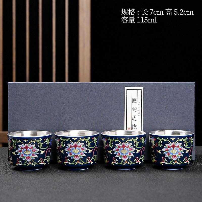 Bol de Ceai Kung Fu Pur 999 Culoare Emailată Ceramică Degustare Handmade Placat cu Argint Maestrul Cana Unică Cutie Cadou