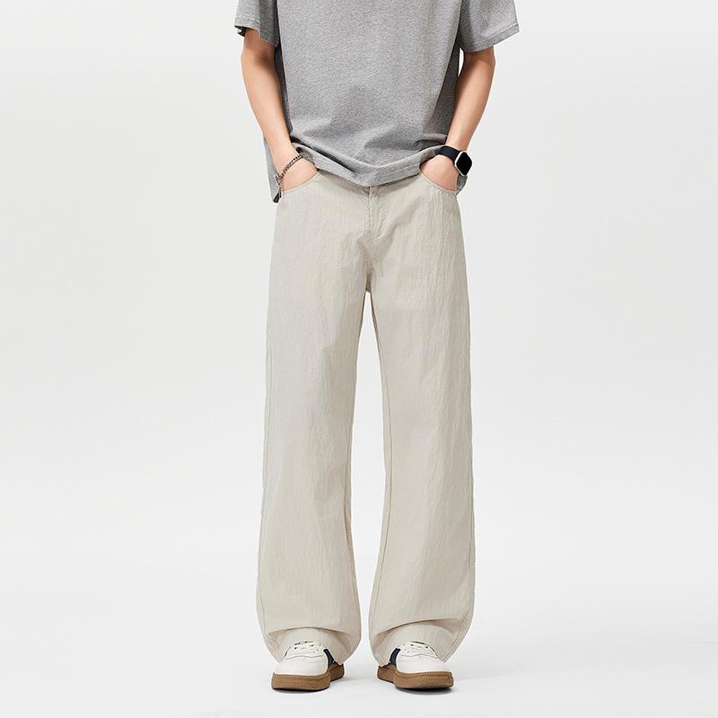 Summer thin quick-drying casual pants men's straight loose new American trendy brand vertical ice silk wide-leg trousers