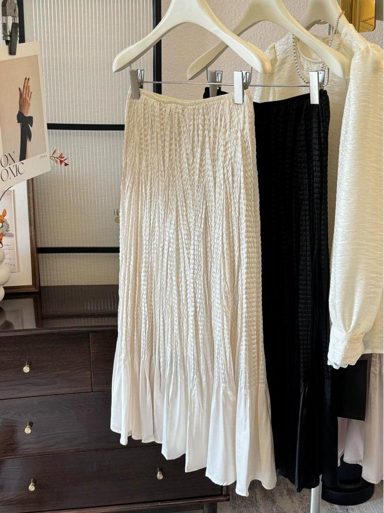 Women's Retro High-Waisted Pleated Satin Midi Skirt - 2026 Spring Collection