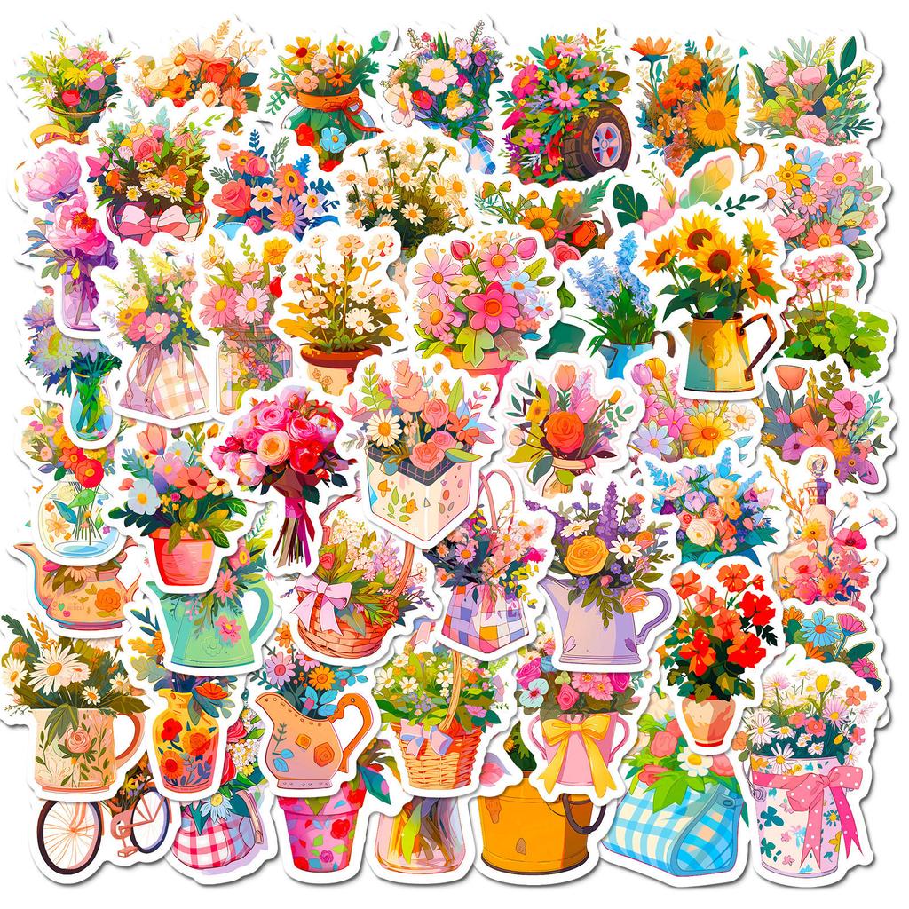 50 Hand Holding Flower Stickers Xiaoqing Romantic Bouquet Graffiti Stickers