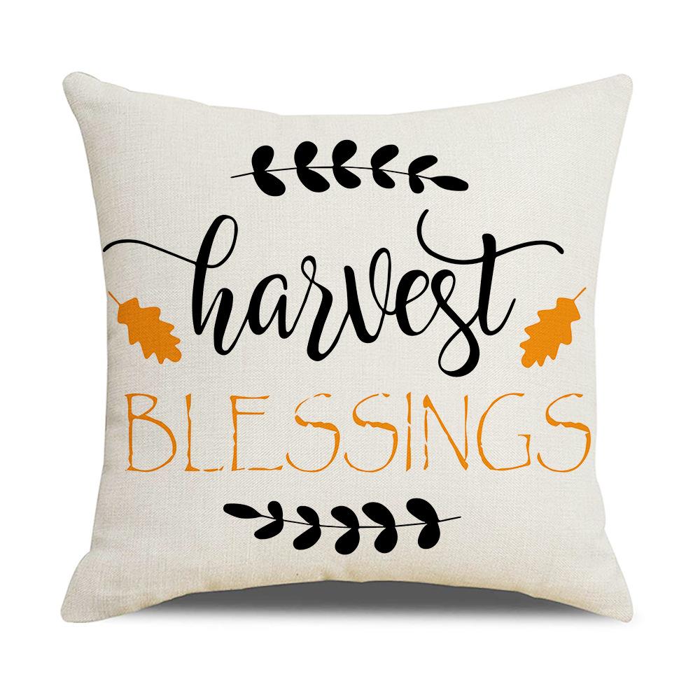 Simple Autumn Pillow Peach Velvet Linen Printed Pumpkin Harvest Pillow Cover Home Cushion Cover
