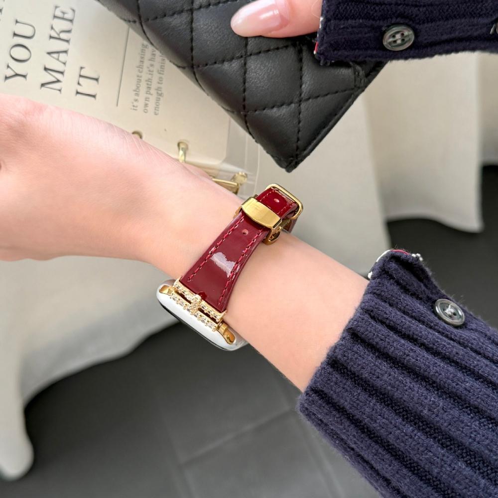 Luxury For Apple Watch Ultra 49mm Band H-Shaped Diamond Butterfly Buckle Leather Strap Suitable for iwatch Series 11/10/9/8/SE3 46/45/44/42/41/40/38mm