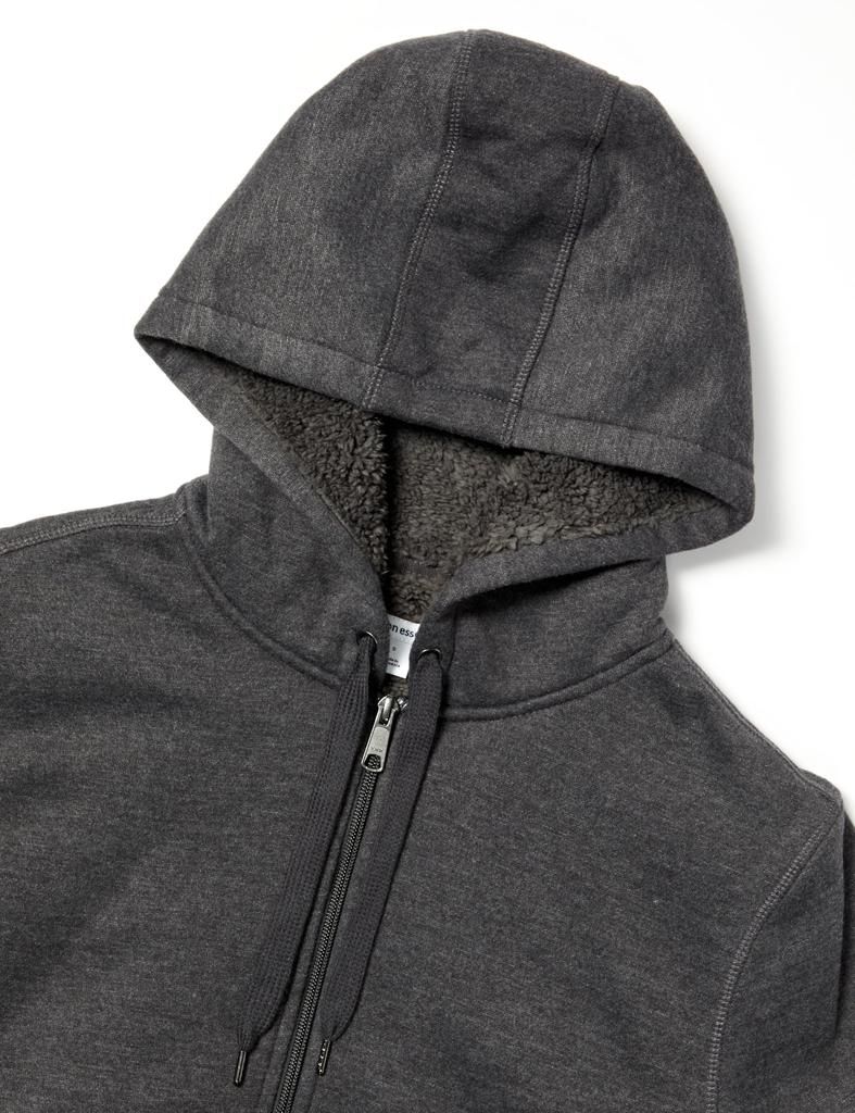 Amazon Essentials Men's Zip-Up Hoodie with Sherpa Lining and Fleece, Heather Charcoal, Size L