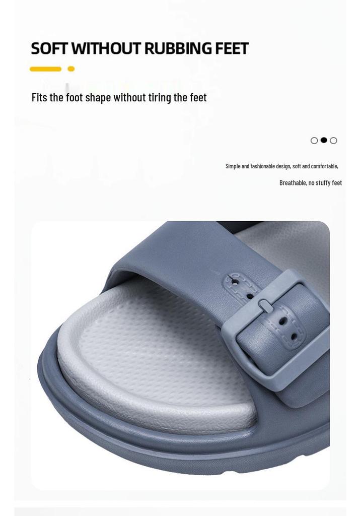 Men's Summer Slippers: Wear-resistant, Double Buckle, Thick Sole, Large Size, Trendy Indoor/Outdoor Footwear.