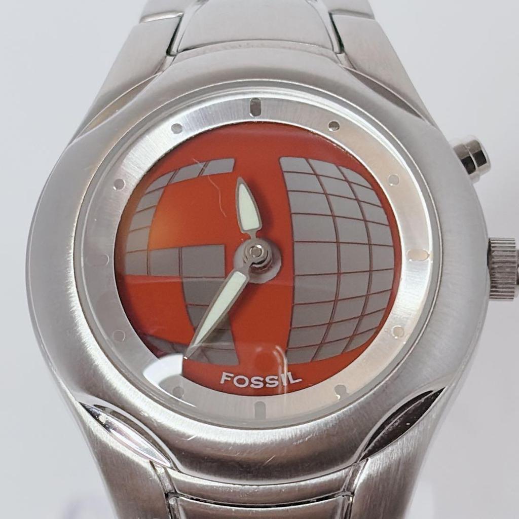 Used Rare FOSSIL BIG TIC Orange Ladies Watch Battery Replaced