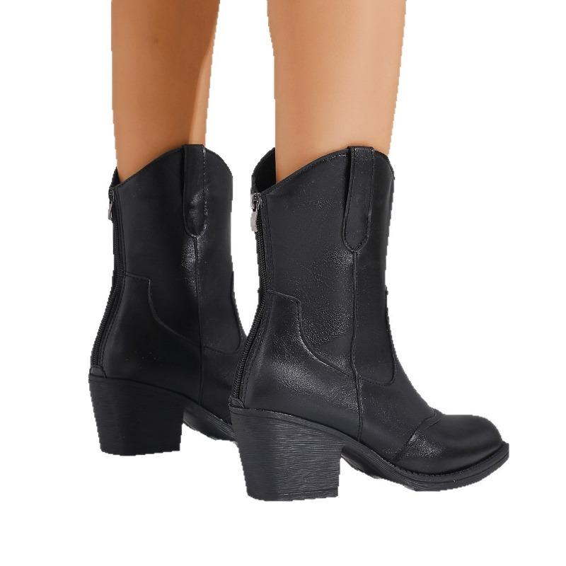 New Shoes: Large-sized Mid-calf Thick-heeled Boots for Women, Round-toed Mid-heel Boots for Women