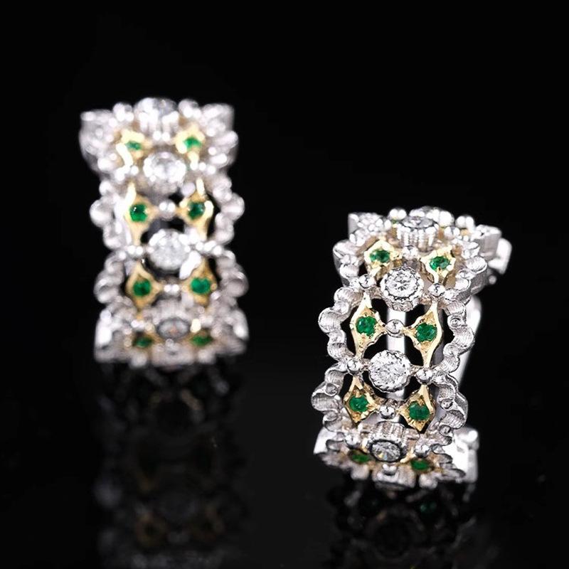 New European and American Dual Color Design Hollow Out Zircon Fashionable Palace Style Inlaid Cubic Zirconia Elegant Zircon