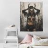 Deer Antler Skull Witch Dark Gothic Wall Tapestry Beige Black Horned Woman Tattoo Forest Occult Pagan Art Bedroom Living