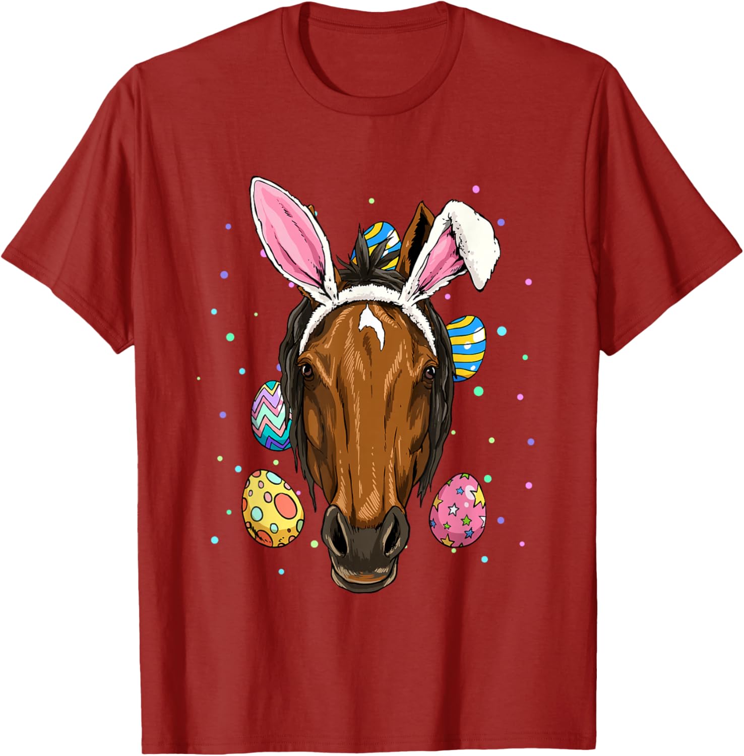 Easter Bunny Horse Lover Graphic Tee Funny Animal Print Casual Cotton T-Shirt S