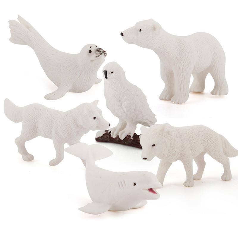 Simulated Arctic Bear White Fox Seal Whale Polar Animals Model Ornament Set