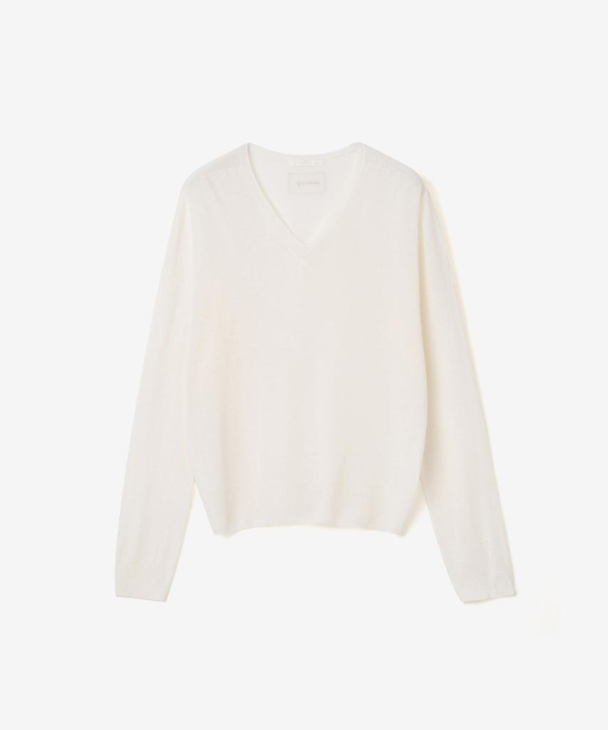 Ieoning Light Linen V-Neck Summer Knit, Ivory