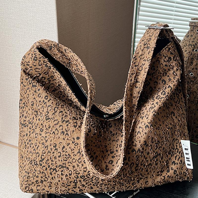 Leopard Print Bag Women's Large-capacity Winter New Fashion Canvas Shoulder Shopping Bag Class Commuter Bag