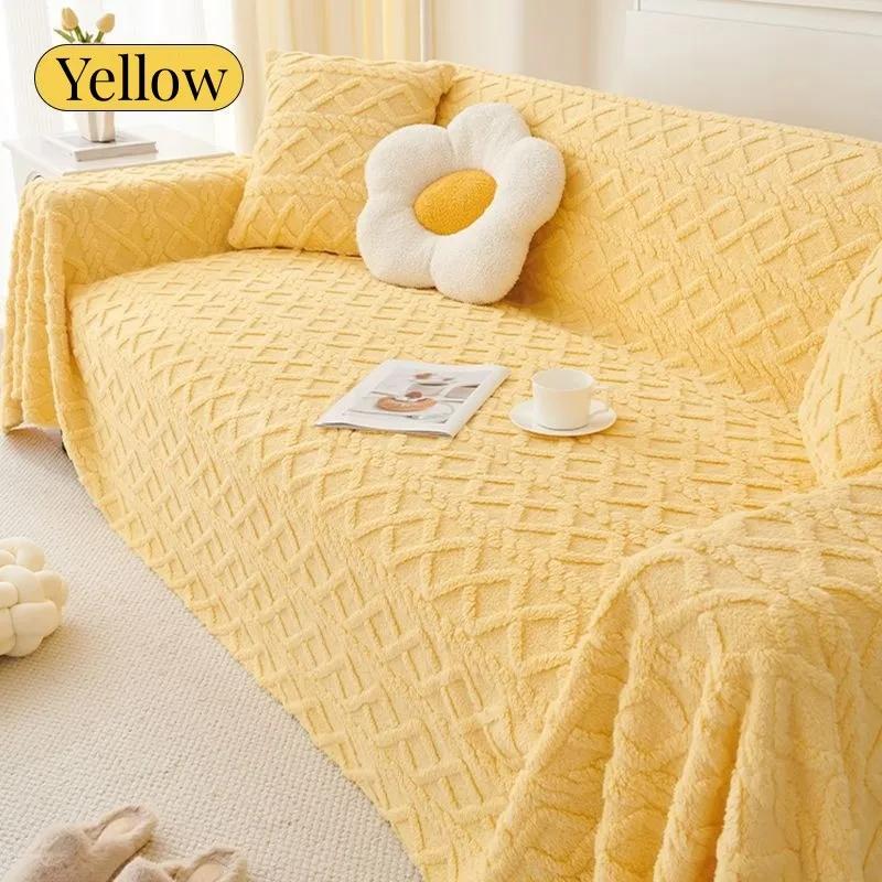 3D Jacquard Plush Sofa Towel for Couch Winter Warm Coral Velvet Sofa Covers Solid Soft Universal Slipcovers Living Room Decor