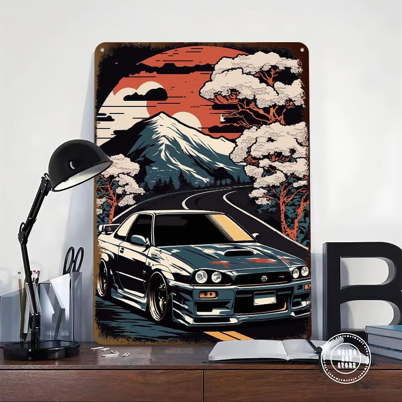 Sports Car Skyline GTR R34 Poster Customized Wall Art Vintage Metal Signs Retro Tin Plaque for Man Cave Home Decoration Luxury
