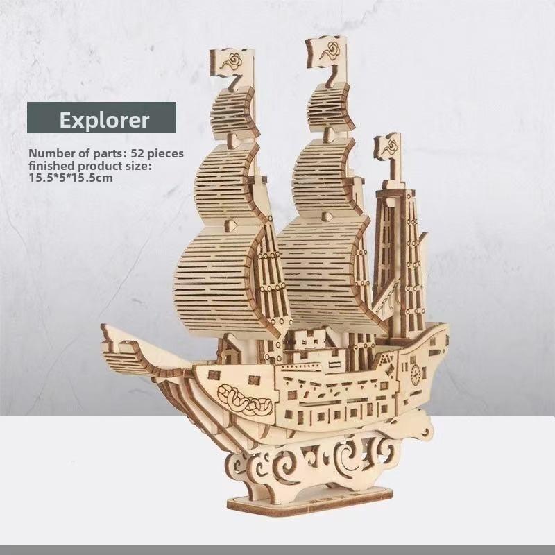 Children's Wooden Ship Model Assembled Toy Jigsaw Puzzle 3d Three-dimensional Educational Sailboat Model Parent-child Manual.