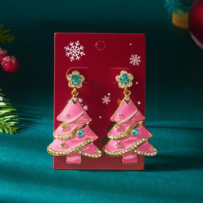Delicate Pink Drop Oil Christmas Tree Drop Earrings for Women Sweet Colorful Wreath Bulb Earrings New Year Party Jewelry Gifts