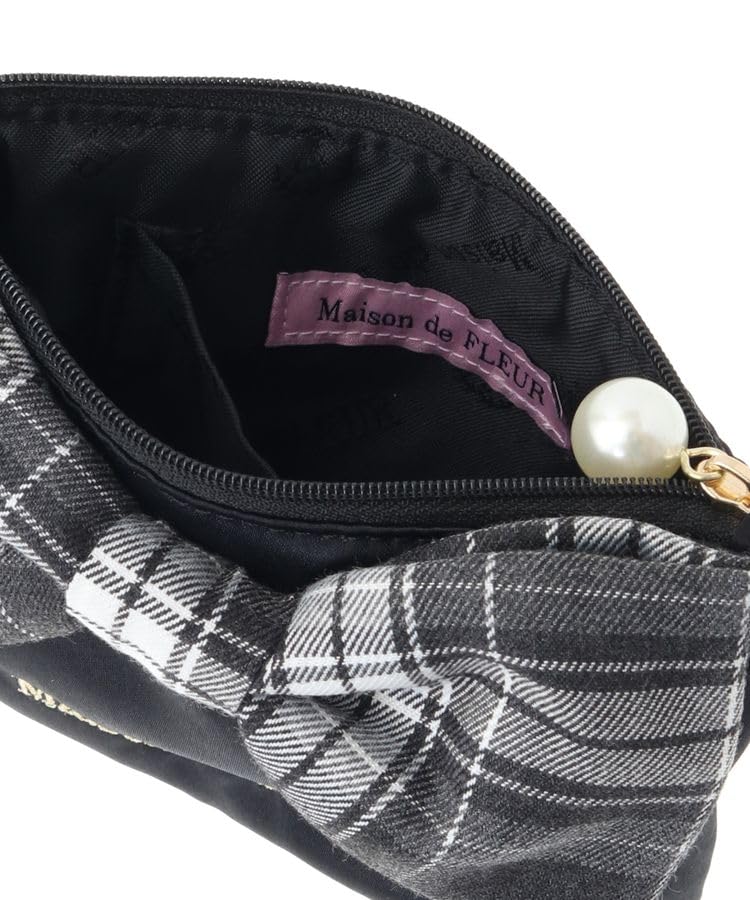 De Apparel Check Ribbon Satin Pouch for Black [Maison Fleur] Women,