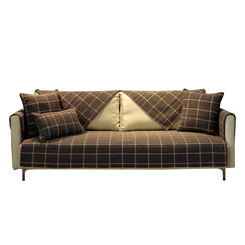 Nordic Modern Cotton and Linen Fabric Plaid Sofa Cushion Cover Four Seasons Universal Fresh Backrest Towel Full Covered