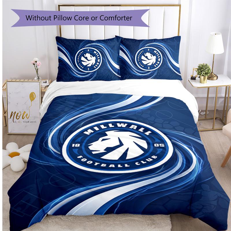 Millwall Football Printed 3 Pieces Bedding Set, Comfortable Skin Friendly Bedroom Duvet Cover Set