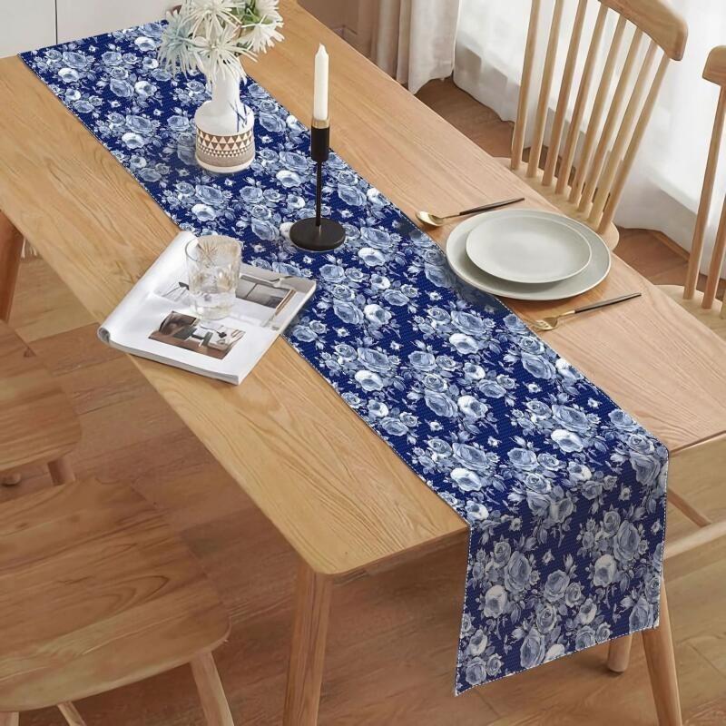 

Сине-белый фарфоровый настольный флаг, обеденный коврик с китайским узором, украшение обеденного стола в гостиной, скатерть, скатерть 33*180