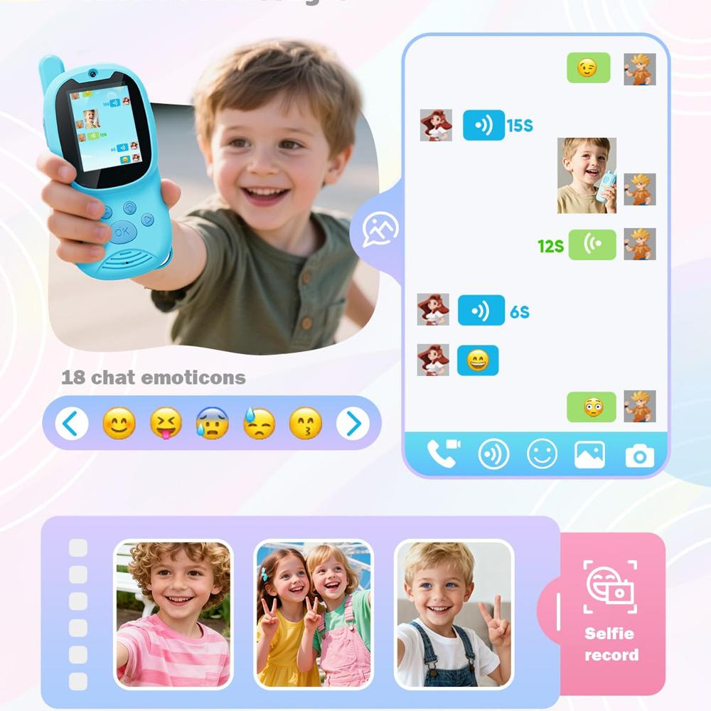 2pcs Video Walkie Talkies Kids Rechargeable Handheld Intercom Built-in Camera Video Indoor outdoor Family Games Camping Hiking