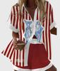 Linglong hemp European and American personality bright digital printing new casual summer top women's suit two-piece set