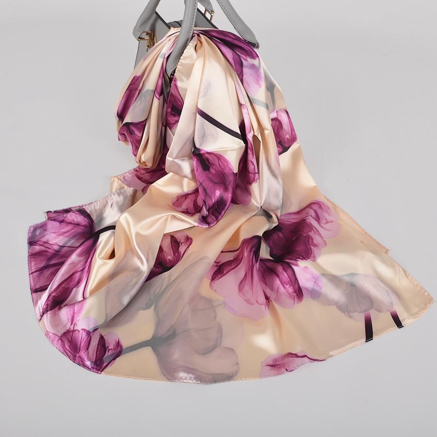 [BYSIFA] Fall New Silk Scarf Hijab Printed Elegant Green Plum Blossom Satin Long Scarves Shawls Winter Women Accessories Wraps