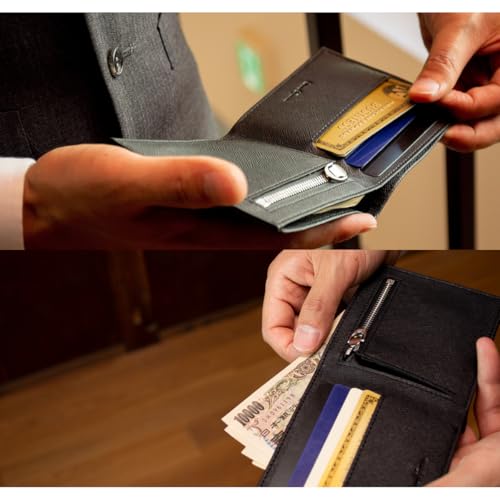 Dom Teporna Ultra-Thin Bifold Wallet for Men, Thin Cowhide Leather, YKK Zipper, Simple Design, Bill Compartment, Coin Purse, Card Slots, Slim Wallet F