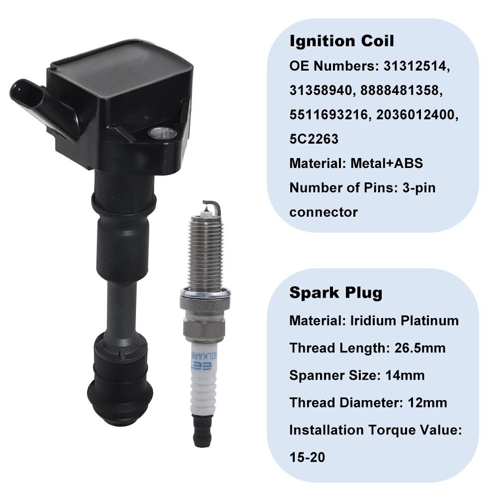 Ignition Coils + Spark Plugs Kit For VOLVO XC60 XC70 XC90 XC40 S60 S80 S90 V40 V60 V70 V90 2.0 31312514 5C2263 T2 T3 T4 T5 T6 T8