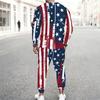 Men White All Over Mini American Flag Star Print Long Sleeve Sweatshirt And Drawstring Jogger Pants Two Piece Suit