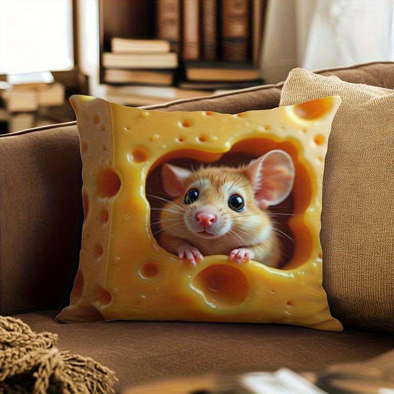 1 Stück Niedliches Maus & Käse Kissen, Verspieltes Tierdruckkissen, Ideales festliches Geschenk für Heimdekoration & Wohnraum im Herbst-Thema