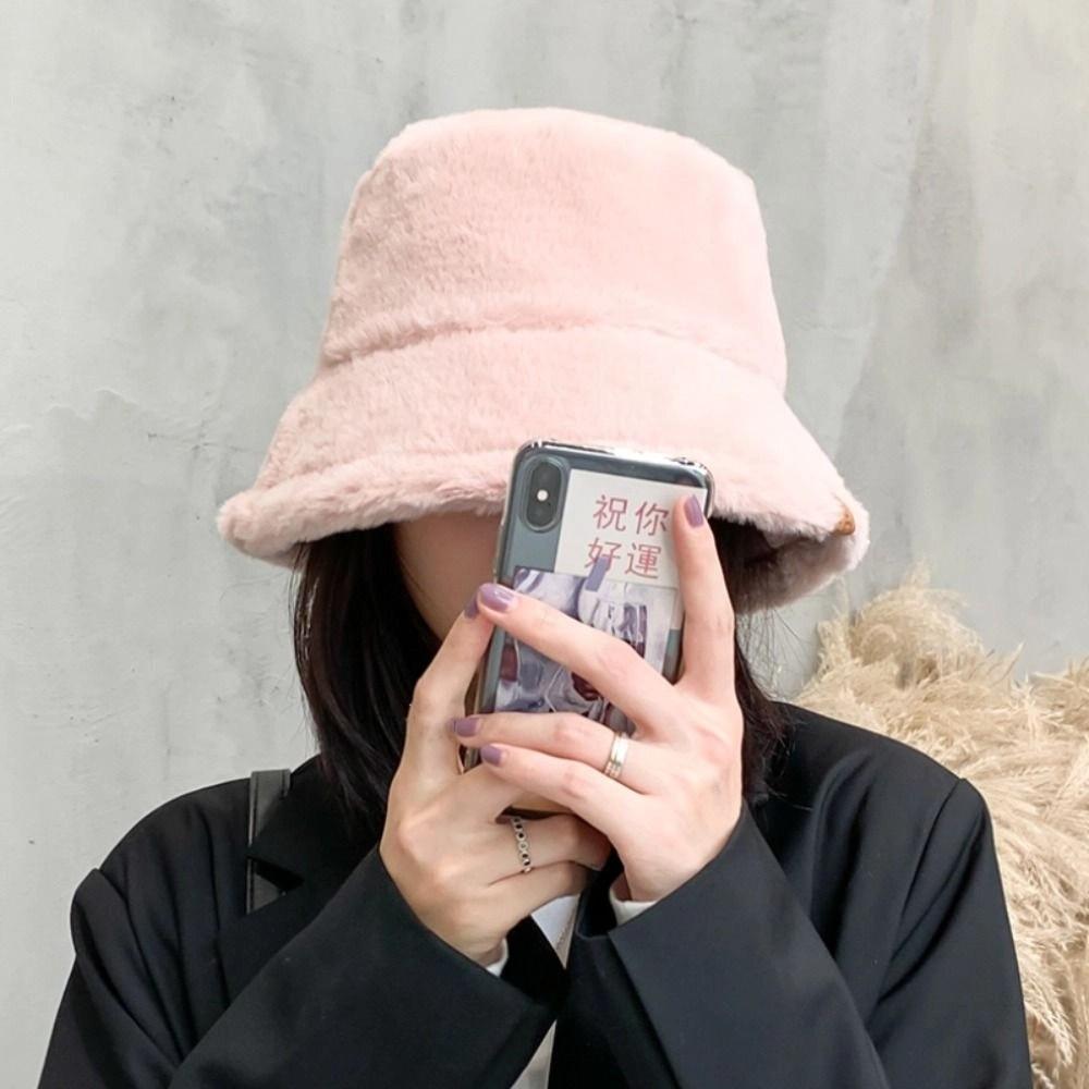 Korean Style Wool Bucket Hat Imitation Fur Warm Fisherman Hat Retro Women's Plush Hat  Winter
