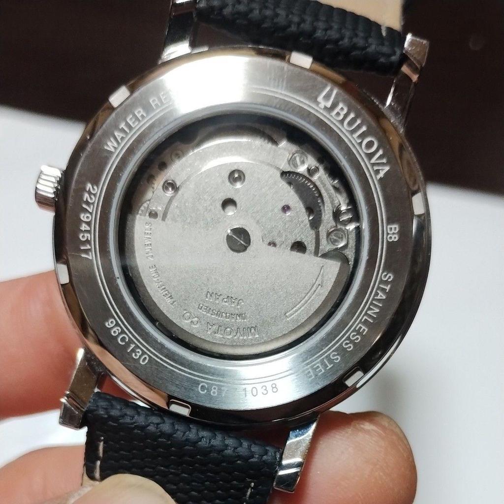 Used BULOVA AUTOMATIC Watch Silver Dial Black Band