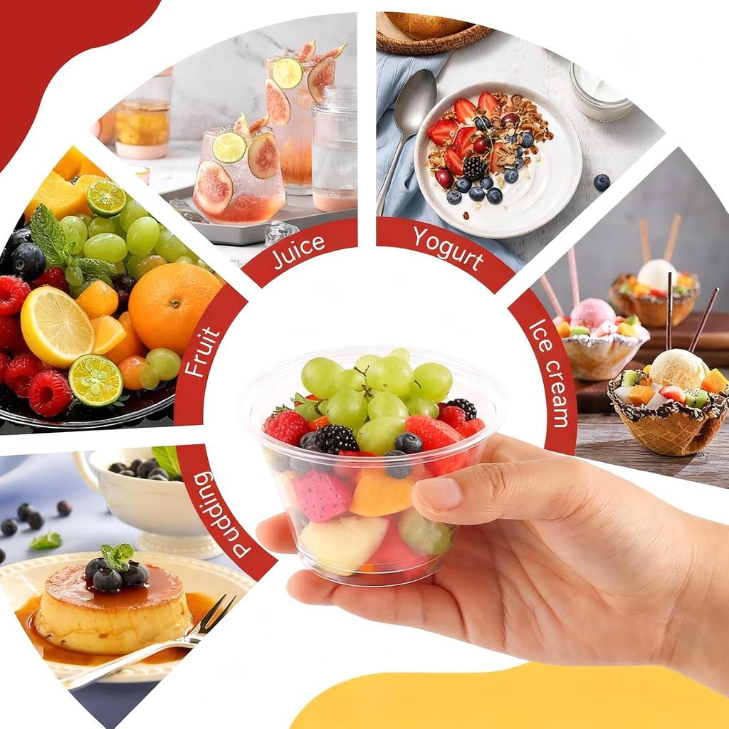 100 Sets 7 oz Clear Plastic Cups with Lids No Hole, Fruit Cups with Lids, Disposable Cup for Dessert, Parfait, Ice Cream, Yogurt, Pudding, Cake, Cold