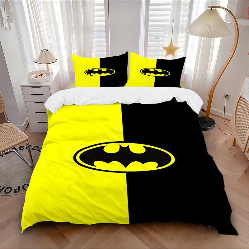 3pcs Batman Symbol Bedding Set, Soft Polyester Duvet Cover and Pillowcases Machine Washable Seasons all suitable & Guest Room Decor285