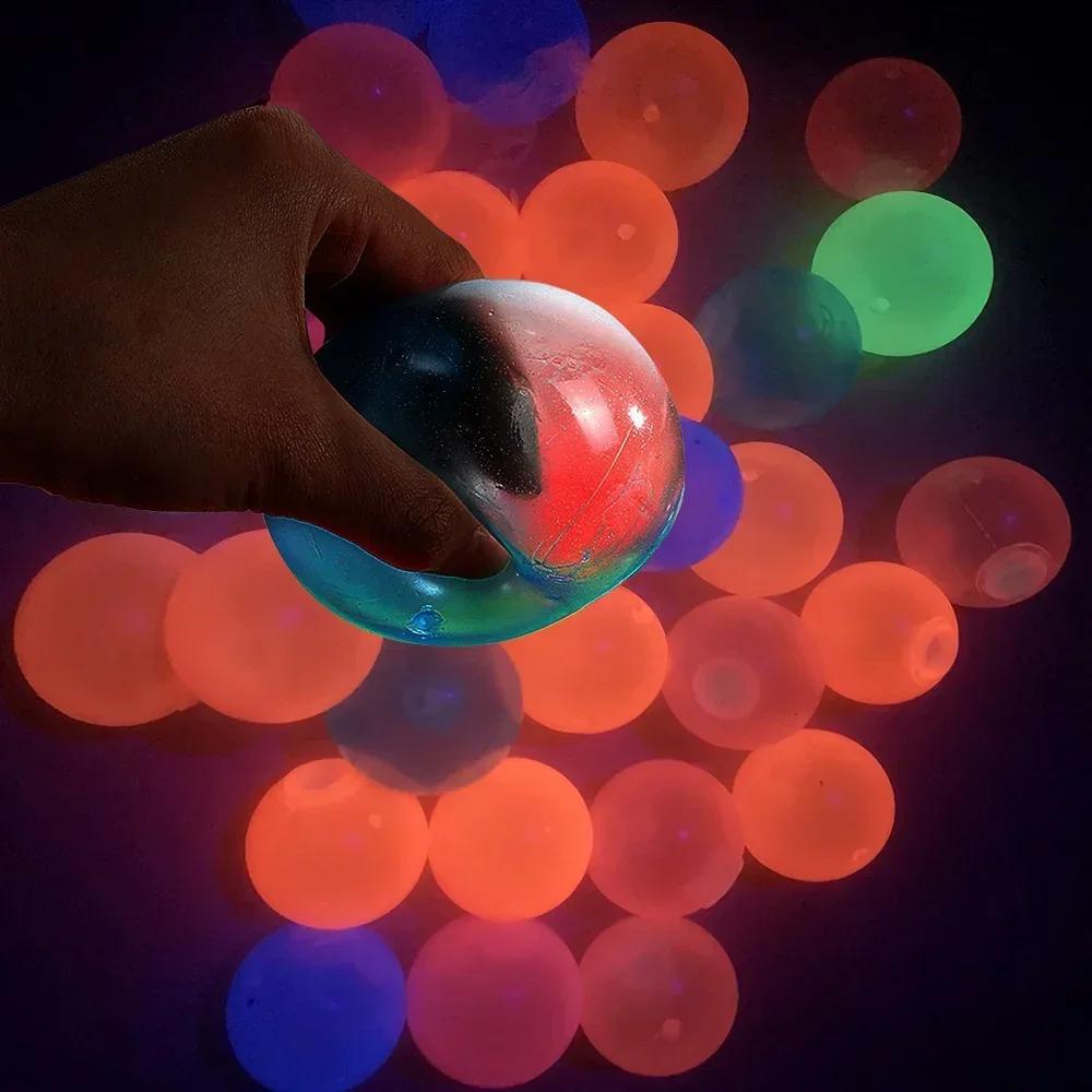 1-4Pcs Luminous Balls High Bounce Glowing Ball Sticky Wall Home Party Decor Kids Adult Gift Anxiety Stress Relieve Toy 4.5Cm/6Cm