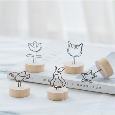 Desktop Ornament Memo Card Round Wooden Holder Photo Frame Message Left Supporter Picture Clip