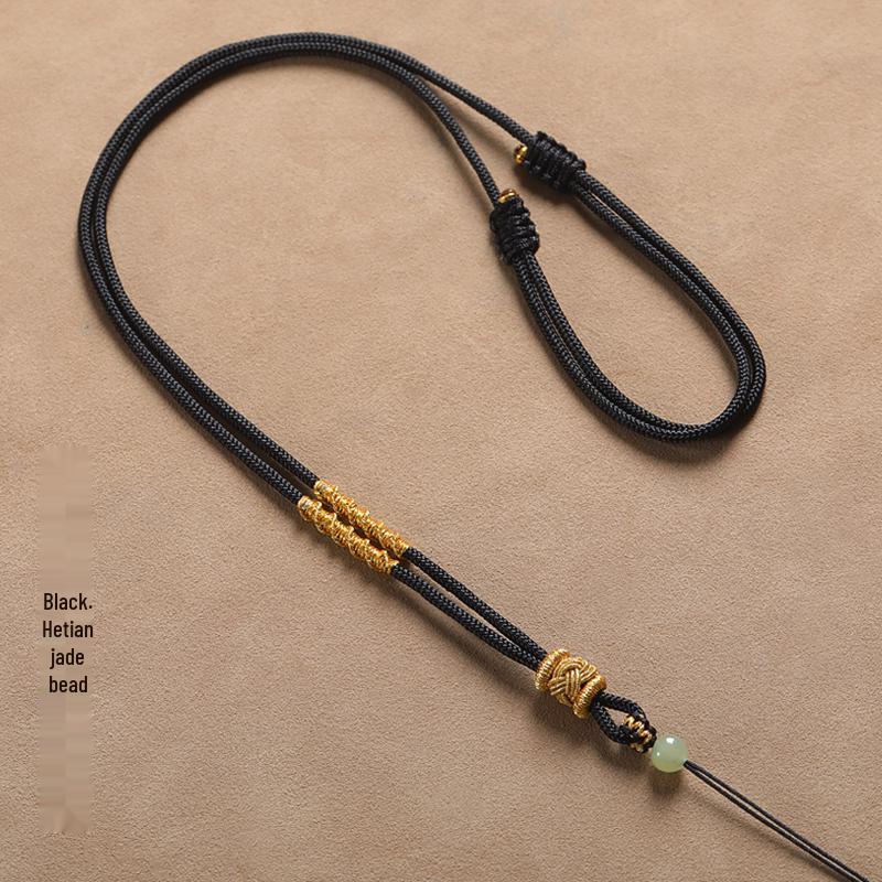 Hand-Woven Black Jadeite Gold Pendant Rope for Men & Women