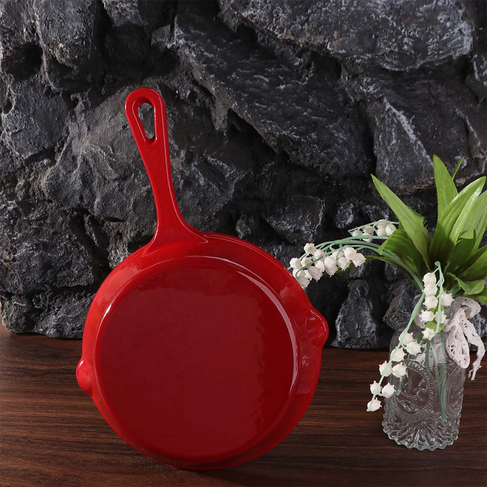 Multipurpose Non-stick Enameled Cast Iron Dutch Oven Flat Bottomed Red Frying Pan Universal Round Omelette Pan Induction Cooker