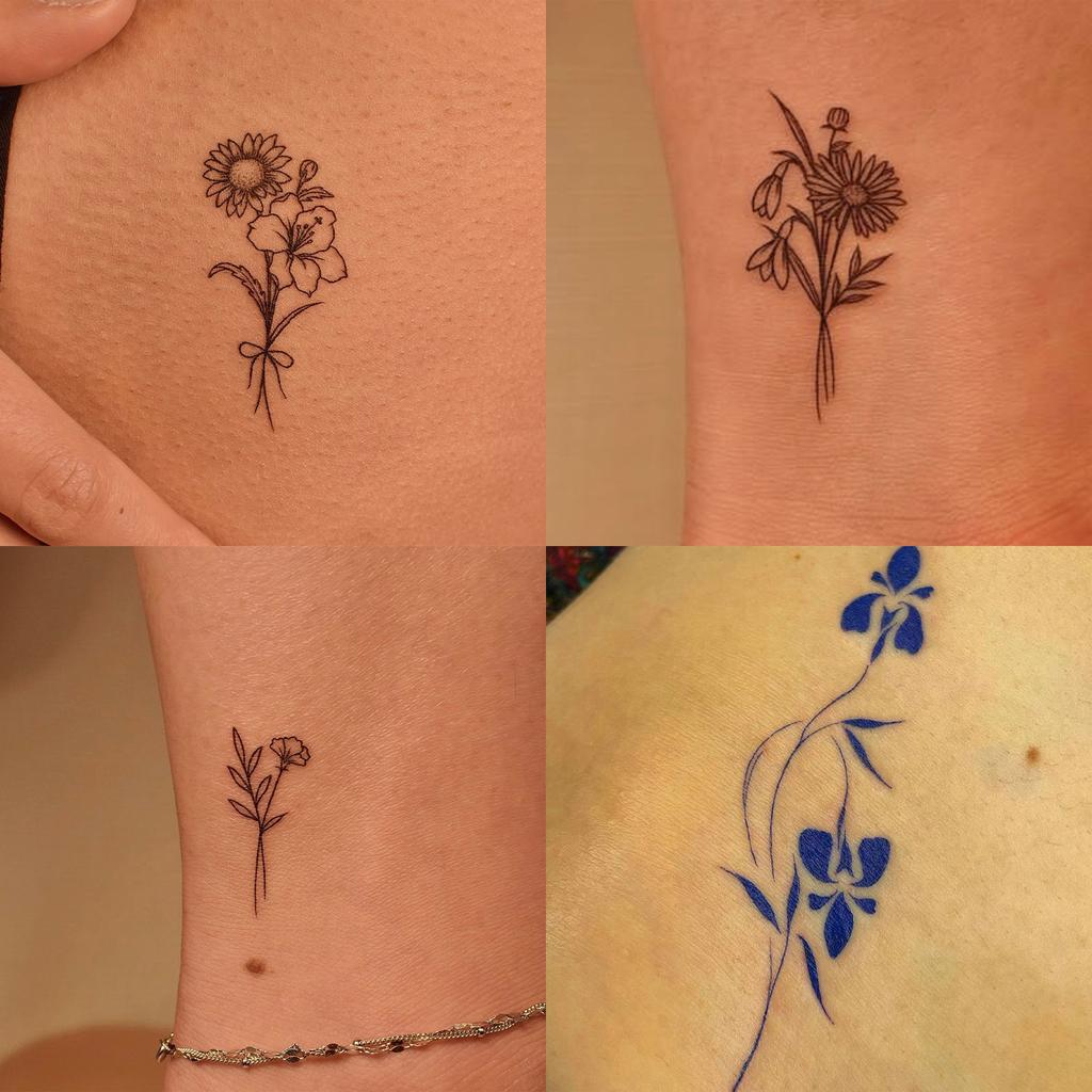 High-End Small Fresh Color Beautiful English Flower Hand Collarbone Simulation Flower Tattoo Sticker