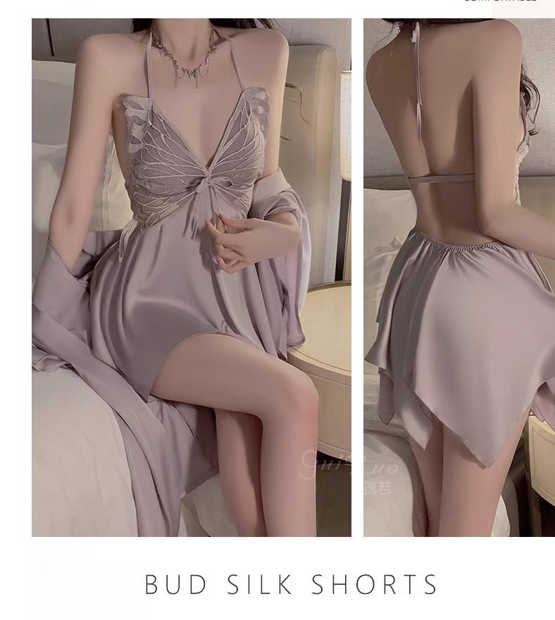 DZ Oran Princess Brautwäsche Set: Rückenfreier Morgenmantel aus Eisseide, Verführerisch und Bequem, Übergröße 32