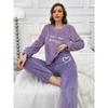 Damen Flauschiger Pyjama Set - Lässiger Rundhalsausschnitt Langarm Besticktes Buchstabenmuster - Teddy Flauschiger Lässiger Pyjama für Winterwärme, Oberteil und Hose