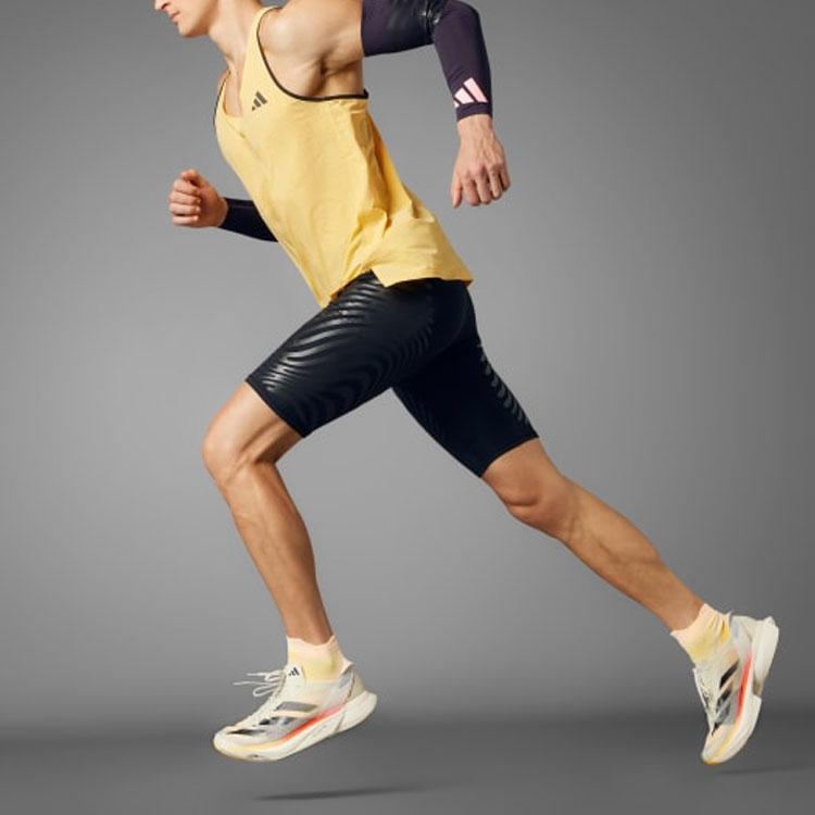 adidas Adizero Control Striped Mid-Waist Slim-Fit Running Short Tights Men Bottoms Black IK9716