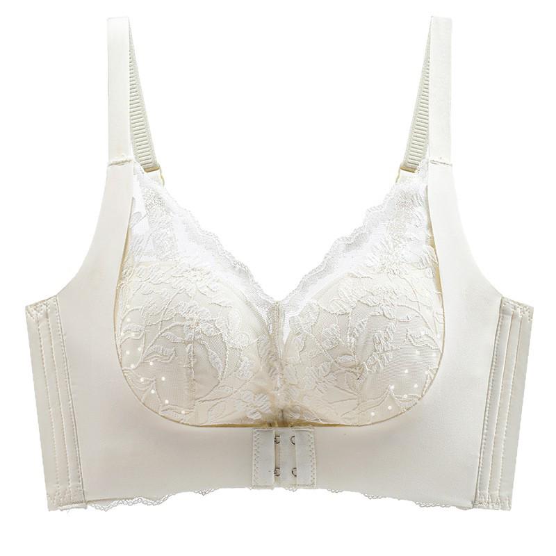 Women's Front Buckle Push-Up Lace Bra with Side Support, Anti-Sagging for Small Chest