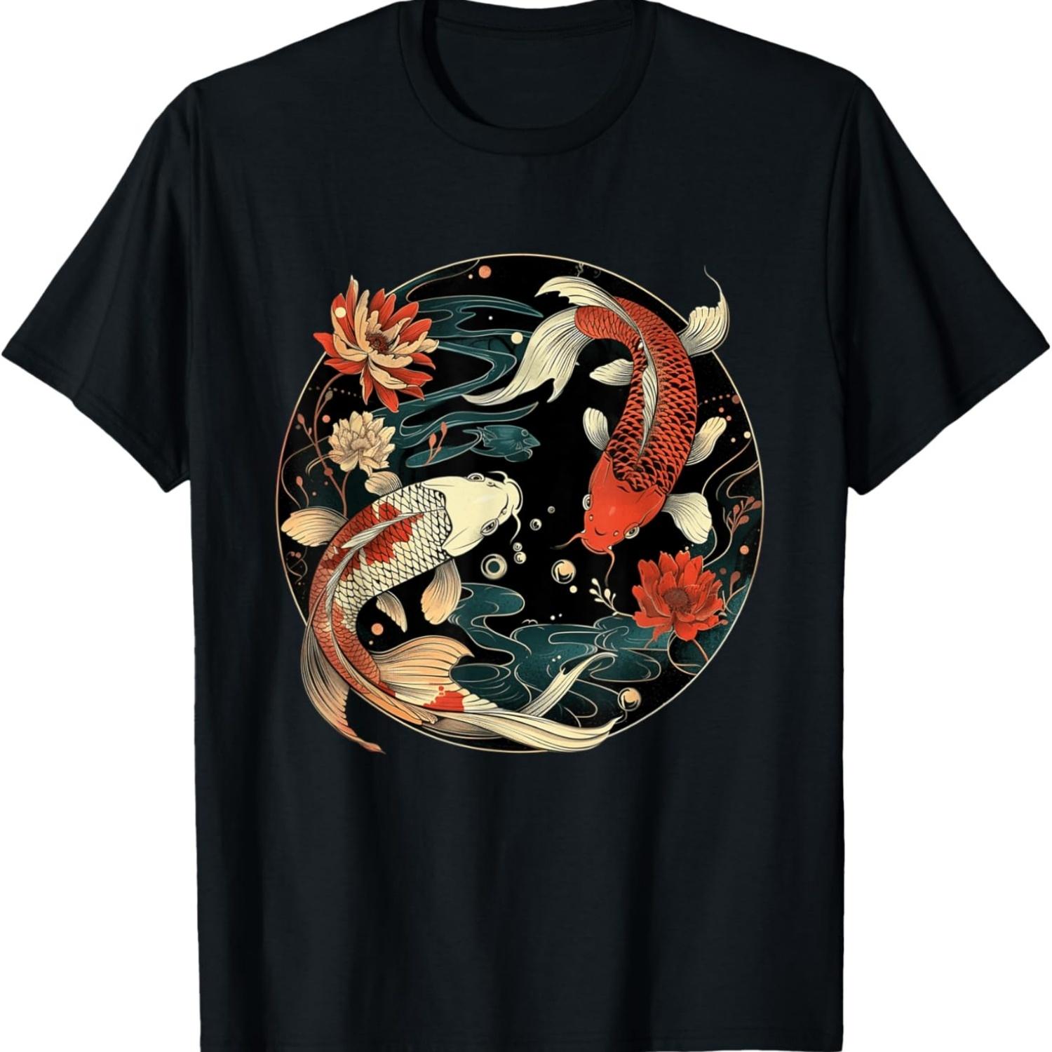Fish Koi Carp Cherry Blossom T-Shirt(2) S чёрный